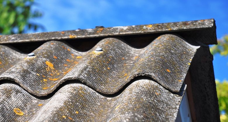 Zdjęcie przedstawia kawałek dachu okryty azbestem